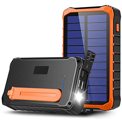 AVCITY Cargador Solar De Banco De Energía 3 En 1, Generador De Manivela De Batería Externa De 12000 Mah con Salidas USB Duales Y Linterna para Teléfon