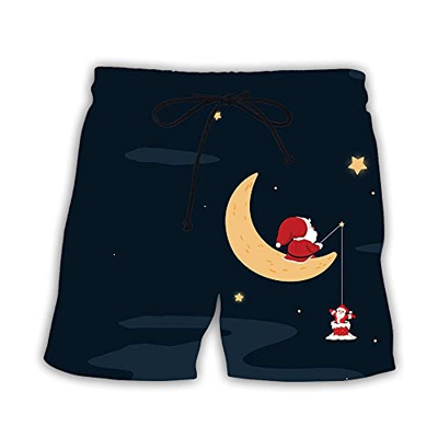 NIEWEI-YI Verano Hombres Pantalones Cortos Casuales Impresión 3D Navideña Pantalones Cortos Sueltos De Playa Traje De Baño Hombres Traje De Baño Panta