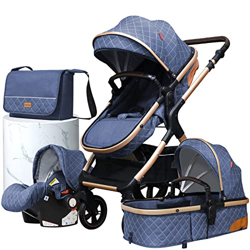 Silla de paseo, cochecito 4 en 1 con bolsa para mamá, material de lujo de alta vista/conjunto de silla de paseo (X1 blue) características