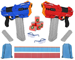 RIVIAX Pistola Juguete Dardos Espuma Niño/a +6 Años,2 Fusiles Blaster Semiautomático Manual 4 Cargadores + 80 Flechas,2 Gafas Protección,6 Objetivo de características