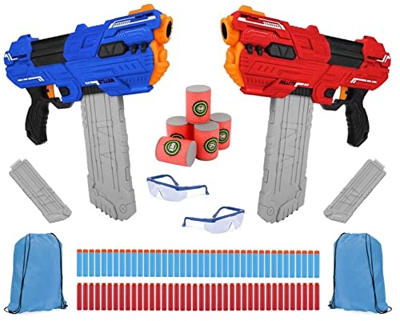 RIVIAX Pistola Juguete Dardos Espuma Niño/a +6 Años,2 Fusiles Blaster Semiautomático Manual 4 Cargadores + 80 Flechas,2 Gafas Protección,6 Objetivo de