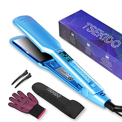 Plancha de Pelo, Varita Rizadora de Doble Uso, Tabla de Planchar Calefacción de Cerámica Ajuste de la Temperatura de 80 ℃ a 230 ℃ Termostato Inteligen