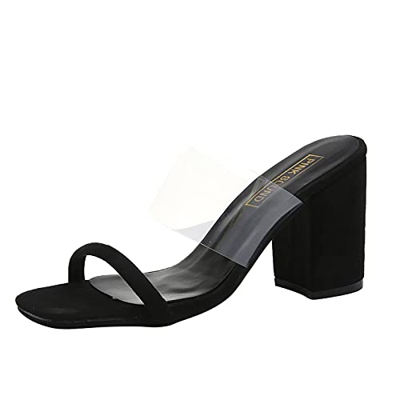 tacónes Transparentes Sin Cordones Moda Verano 2021 Moda Punta Cuadrado tacón Cuadrado Casual cómodo Zapatillas Mujer Sandalias Mujer tacón Zapatos Mu