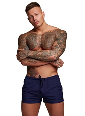 Redqenting, bañador para hombre, de secado rápido, divertido, con forro de malla triangular, tamaños regulares y extendidos - Azul - Large