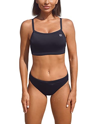 SYROKAN Mujer Deportivo Bañador Bikini Traje de baño Dos Piezas con Relleno Negro XXS