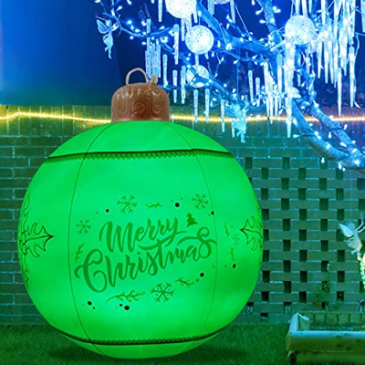 Bola inflable de Navidad de Lochimu 24 pulgadas grandes al aire libre Bola inflable de PVC de Navidad con luz LED recargable y control remoto Decoraci