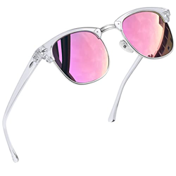 Joopin Medio Marco Gafas de Sol Hombre y Mujer Polarizadas con Espejo Rosa Marco Transparente Estilo Retro Clásico Semi-Rimless Sunglasses Women Men O precio