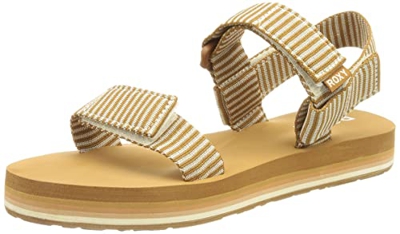 Roxy Caja, Sandalia Mujer, marrón y Blanco, 36 EU