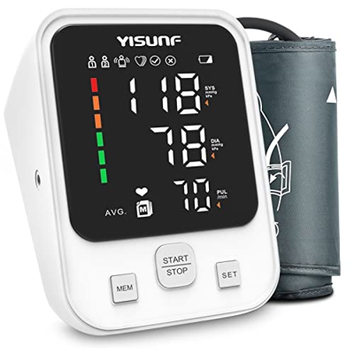 Yisunf Tensiómetro de Brazo Digital, Medidor Tension Arterial Pantalla LED, Medición Precisa de la Presión Arterial y el Pulso, Máquina de Presión San