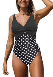 NLAND Bañador para Mujer en V Fruncido Traje de Baño de Una Pieza Monokinis Natacióncon Relleno Elegante para Mujer(Lunares Negros,M) precio