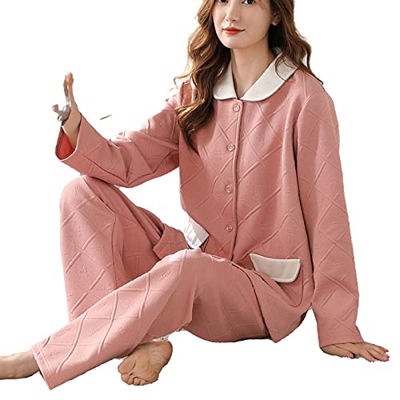 Pijama Mujer Verano, Pjs para Mujer Conjuntos De Pijamas Esponjosos De Invierno Conjunto Novedad Estampado A Cuadros Pijamas De Algodón Rosa Camisón D