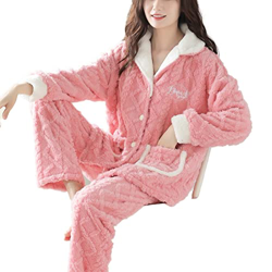 Pijama Mujer Sexy, Pjs para Mujer Conjuntos De Invierno De Manga Larga Pijamas Esponjosos Conjunto Bordado Creativo Estampado Pijama De Lana Rosa Casu características