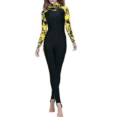 Trajes de baño de Cuerpo Entero para Mujeres, Trajes de Buceo de Manga Larga de una Pieza con Cremallera Frontal, Trajes de Surf con Estampado protecc
