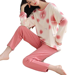 Pijama Mujer Verano, Conjunto De Pijamas De Manga Larga Pijamas De Algodón Rosa De Punto De Lunares Creativos Camisón De Invierno para Mujer Conjuntos características