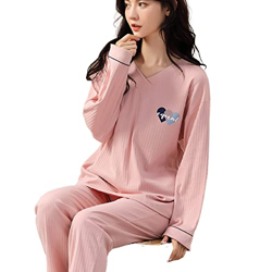 Pijama Mujer Sexy, Pjs para Mujer Conjuntos De Pijamas De Manga Larga De Invierno Conjunto De Pijamas De Algodón con Estampado De Rayas De Corazón De  precio