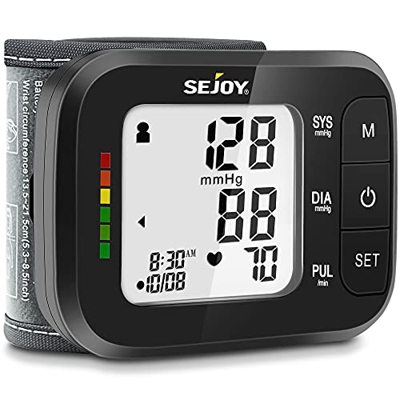 Sejoy Tensiómetro de Muñeca Digital de Muñeca Automático Portátil Eléctricos Tensiómetro Detección de Arritmias con Gran Pantalla Memoria 2*60 Brazale
