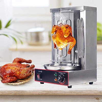 Máquina De Kebab Eléctrica, Parrilla De Barbacoa Vertical Sin Humo con 2 Quemadores 50-300 ° C Temperatura Ajustable, Adecuada para La Familia, Fiesta