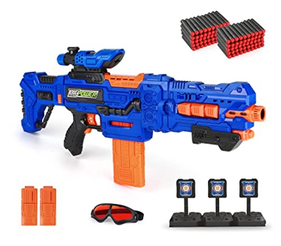 Bigpower Electric Dart Blaster, Blaster de Francotirador motorizado con 2 Clips y 100 Dardos de Espuma compatibles con Las Marcas Principales, Regalo 
