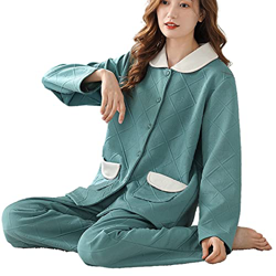 Pijama Mujer Verano, Pjs para Mujer Conjuntos De Pijamas Esponjosos De Invierno Conjunto Novedad Estampado A Cuadros Pijamas De Algodón Verde Casual C precio