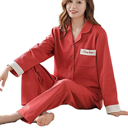 Pijama Mujer Verano, Pjs para Mujer Conjuntos De Pijamas Esponjosos De Invierno Conjunto De Rayas Creativas Estampado A Cuadros Pijamas De Algodón Roj en oferta