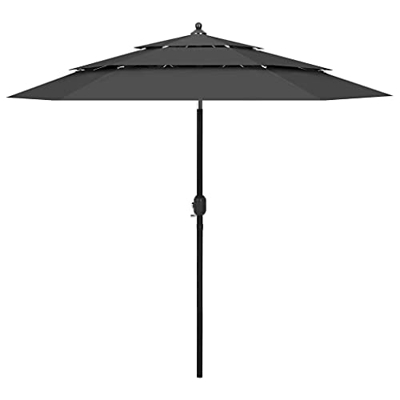 Outdoor Living - Parasol de 3 niveles con poste de aluminio, color antracita, 2,5 m