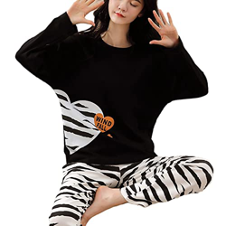 Pijama Mujer Verano, Conjunto De Pijamas De Manga Larga Raya Creativa Amor Estampado De Corazón Pijamas De Algodón De Cuello Redondo Camisón De Invier precio