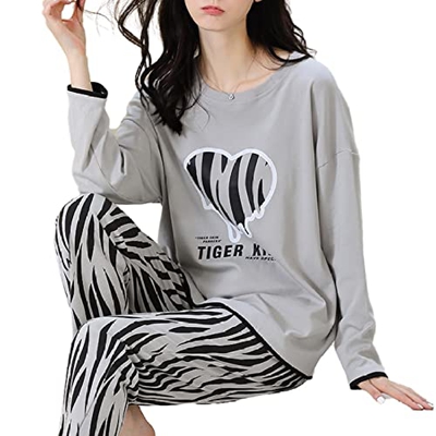 Pijama Mujer Verano, Pjs para Mujer Conjuntos De Pijamas De Manga Larga De Invierno Conjunto De Rayas Creativas Estampado De Corazones De Amor Pijamas