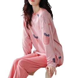 Pijama Mujer Sexy, Conjunto De Pijamas De Manga Larga Estampado De Frutas Creativas Pijamas De Algodón Rosa Camisón De Invierno para Mujer Conjuntos D en oferta
