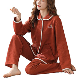 Pijama Mujer Sexy, Pjs para Mujer Conjuntos De Pijamas Esponjosos De Invierno Conjunto De Rayas Creativas Estampado A Cuadros Pijamas De Algodón Marró características