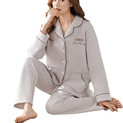 Pijama Mujer Sexy, Pjs para Mujer Conjuntos De Pijamas Esponjosos De Invierno Conjunto Novedad Estampado A Cuadros Pijamas De Algodón Gris Casual Cami en oferta