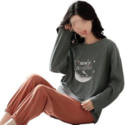 Pijama Mujer Verano, Conjunto De Pijamas De Manga Larga con Estampado De Luna Y Estrellas Creativas, Pijamas De Algodón con Cuello Redondo, Camisón De en oferta