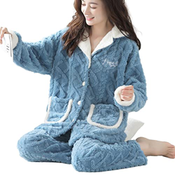 Pijama Mujer Sexy, Pjs Para Mujer Conjuntos De Manga Larga De Invierno Conjunto De Pijamas Esponjosos Bordado Creativo Estampado Pijamas De Lana Azul  características