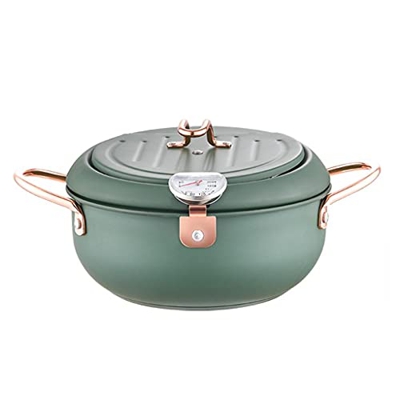 ZYZMH Cocina fritura Profunda con Tapa y termómetro Antiadherente freidora de Acero Inoxidable Papas Fritas de Acero Inoxidable (Size : 24cm)