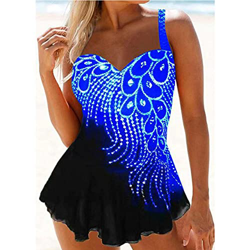 XUNHOU Traje de Baño Mujer Atractivo Sujetador,Traje de baño con Costuras con Estampado de Plumas,Talla Grande Sexy Bikini-Dark Blue_8XL,Traje de baño precio