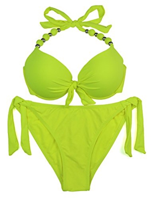 eonar Mujer Push-up Bikini Desmontable Acolchado Bra Ajustable Trajes de baño(XXL,Yellow)