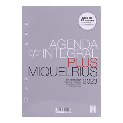 Miquelrius - Recambio agenda anillas 16 meses (Septiembre 2022 Diciembre 2023) - Día por Página - Tamaño Plus 155 x 213 mm (aprox A5) - Español