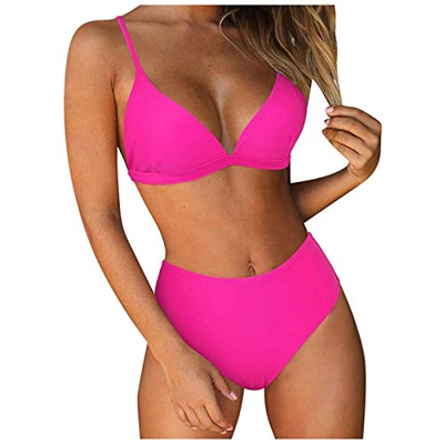 Mjjsk Bikinis Brasileños Mujer Talle Alto, 2022 Bikini Push Up Mujer Playa Bañador con Relleno de Color Sólido Sexy Traje de Baño Mujer Ropa de Baño d