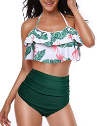 Yuson Girl Mujer Conjunto De Frill Bikini Tiras Talle Alto Tallas Grandes Sexy Traje De Baño Cuello Halter Vintage Vientre Plano con Volantes Push Up  características