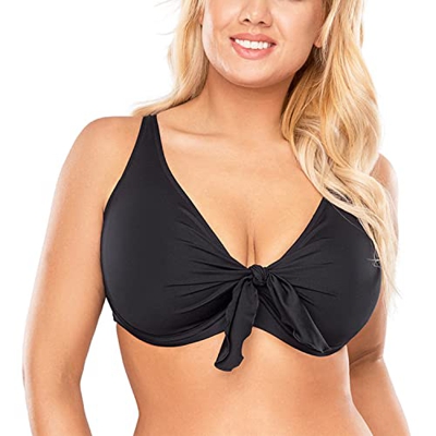 Vivisence 3202 Top De Bikini Sin Relleno Liso para Mujeres Tirantes Ajustables con Aros - Hecho En La UE, Negro,100D