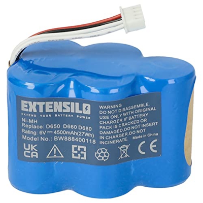 EXTENSILO Batería compatible con Ecovacs Deebot D73, D76, D710, D720, D730, D760, D73n, D77, D79 aspiradora (4500 mAh, 6 V, NiMH)