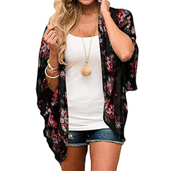 Kimono Mujer Camisolas Casual Ropa de Playa Blusa Floral Suelta Vacaciones Playa Chal Verano Retro Impreso Cardigan en oferta