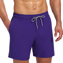 Biwisy Bañador para hombre de secado rápido, pantalones cortos de playa, pantalones cortos de surf, con bolsillo con cordón, Violett, L precio