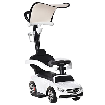HOMCOM Correpasillo para Niños Mayores de 1 Año Cochecito Automóvil Diseño 3 en 1 Empujador Andador Función de Bocina con Capota Reposapiés Portavasos