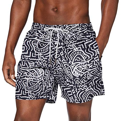 URBAN CLASSICS Bañador Hombre Bermudas Cortos, Shorts de Baño para Natación, Secado Rápido para Vacaciones, Color: signs aop, Talla: XXL
