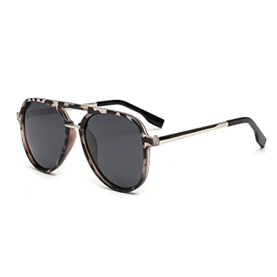 GLINDAR Gafas de Sol Polarizadas Redondas Grandes para Mujer, Gafas de Conducción de Gran Tamaño, Doble Puente Tortuga Gris / Lente Gris