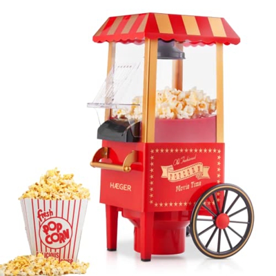 Máquina de Palomitas HAEGER POPPER, 1200W, Oil Free, Palomitero vintage, Capacidad 100gr, Perfecto para fiestas y noches de cine