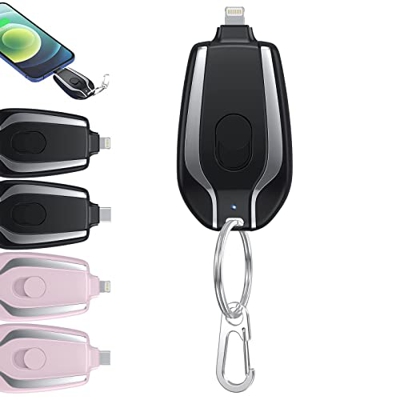 ERTAN 1500mAh Mini Power Emergency Pod, Keychain Portable Charger for iPhone or Type-c, Key Ring Cell Phone Charger, Retractable Multifunctional Small