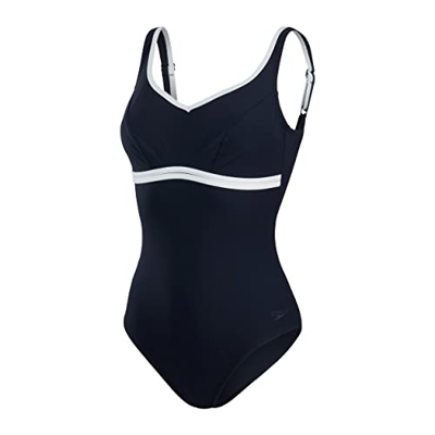 Speedo Bañador de 1 Pieza ContourLuxe Color Liso Moldeador One Piece Swimsuit, Azul Marino/Blanco, 48 Women's