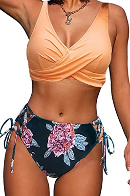 Joligiao Mujer Traje de Baño Dos Piezas Twisted Bañador de Baño Conjunto de Bikini de Cintura Alta Ruché Bikini Bottoms Control de Vientre Ropa de Pla