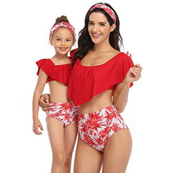 Madre e Hija Bikinis Traje de baño Madre-Hija Bikini Traje de Baño,Volantes Impresos Mamá Niña Bañadores de Mujer Playa Rojo 128 características